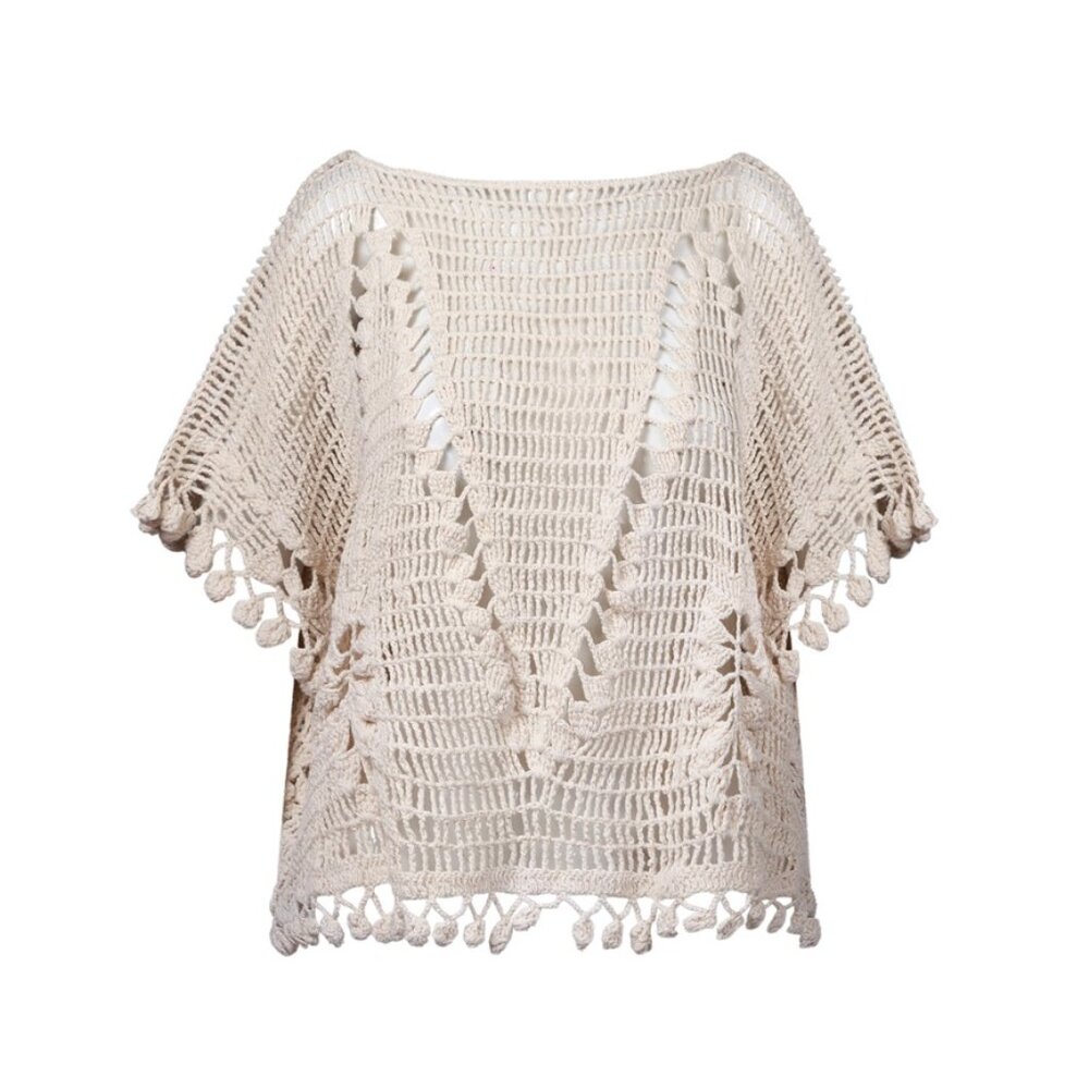 MES DEMOISELLES WOLF CROCHETED TOP IN IVORY size MEDIUM